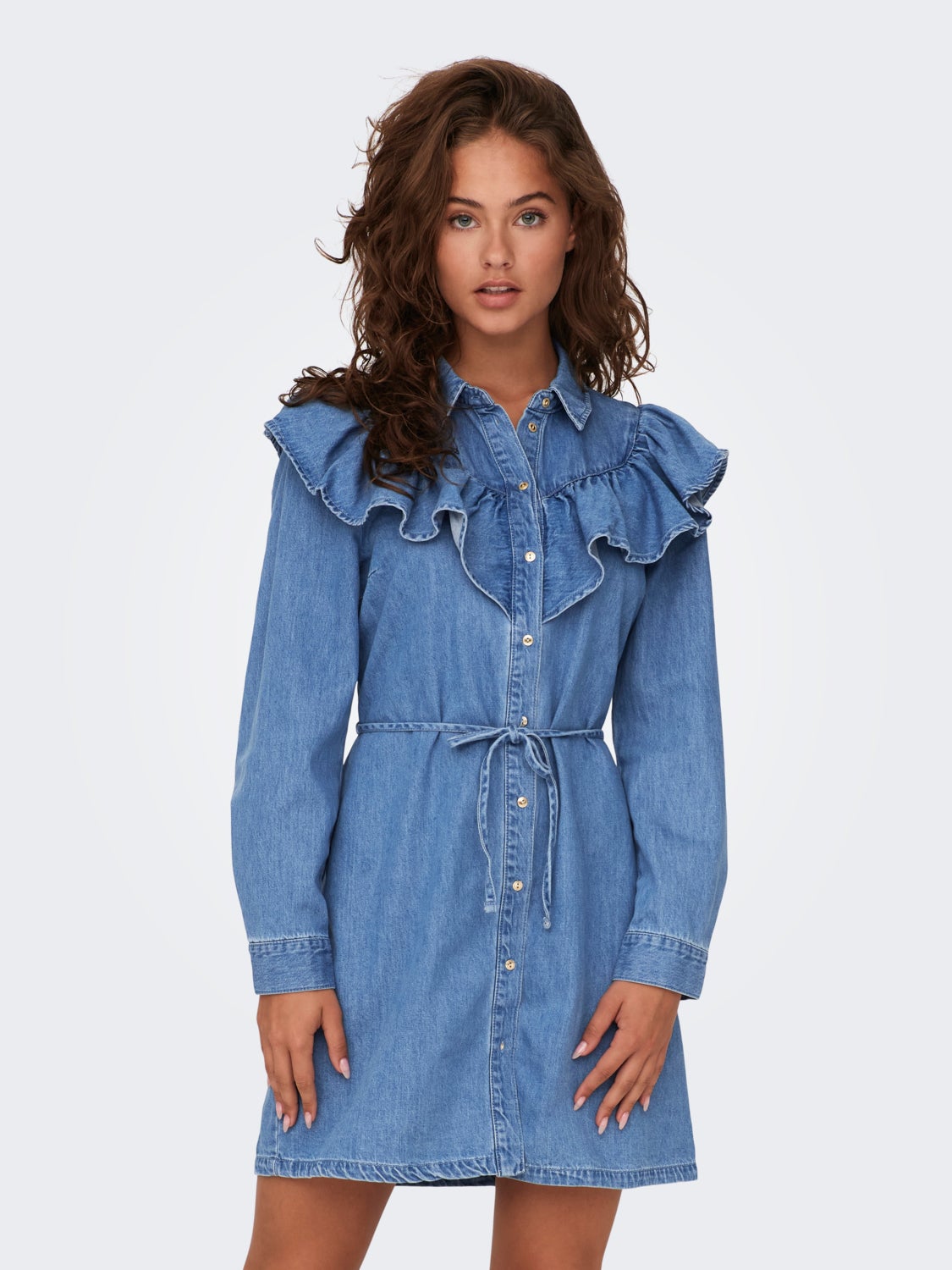 Mini shirt dress with frills