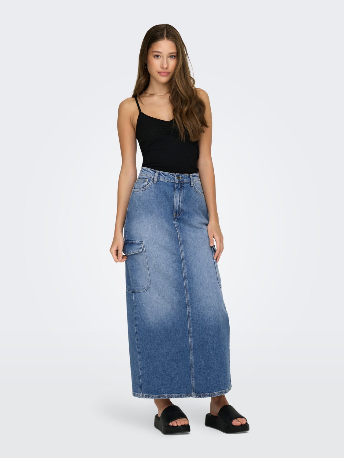 Maxi Cargo Denim Skirt
