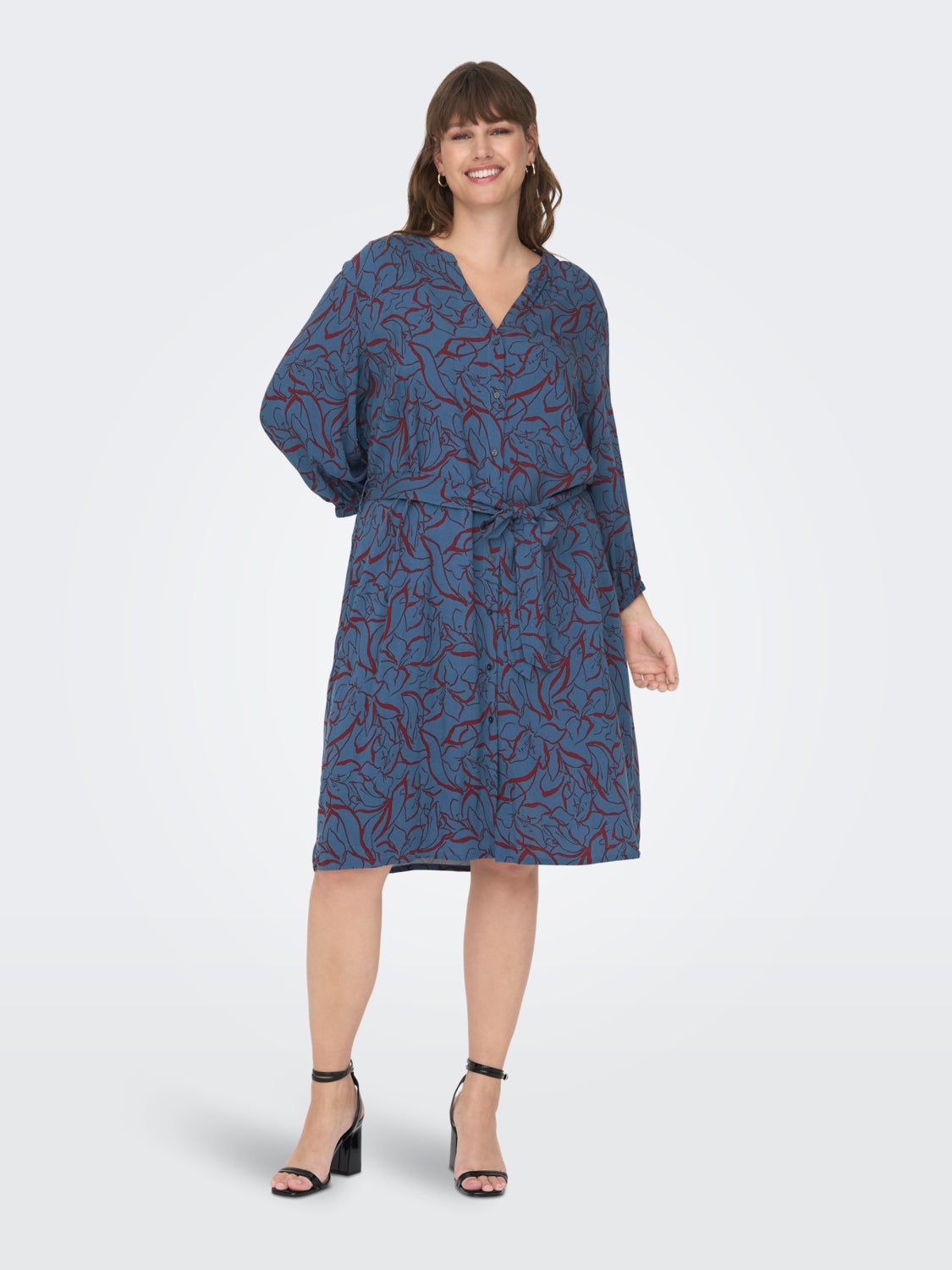 Curvy midi dress with v-neck