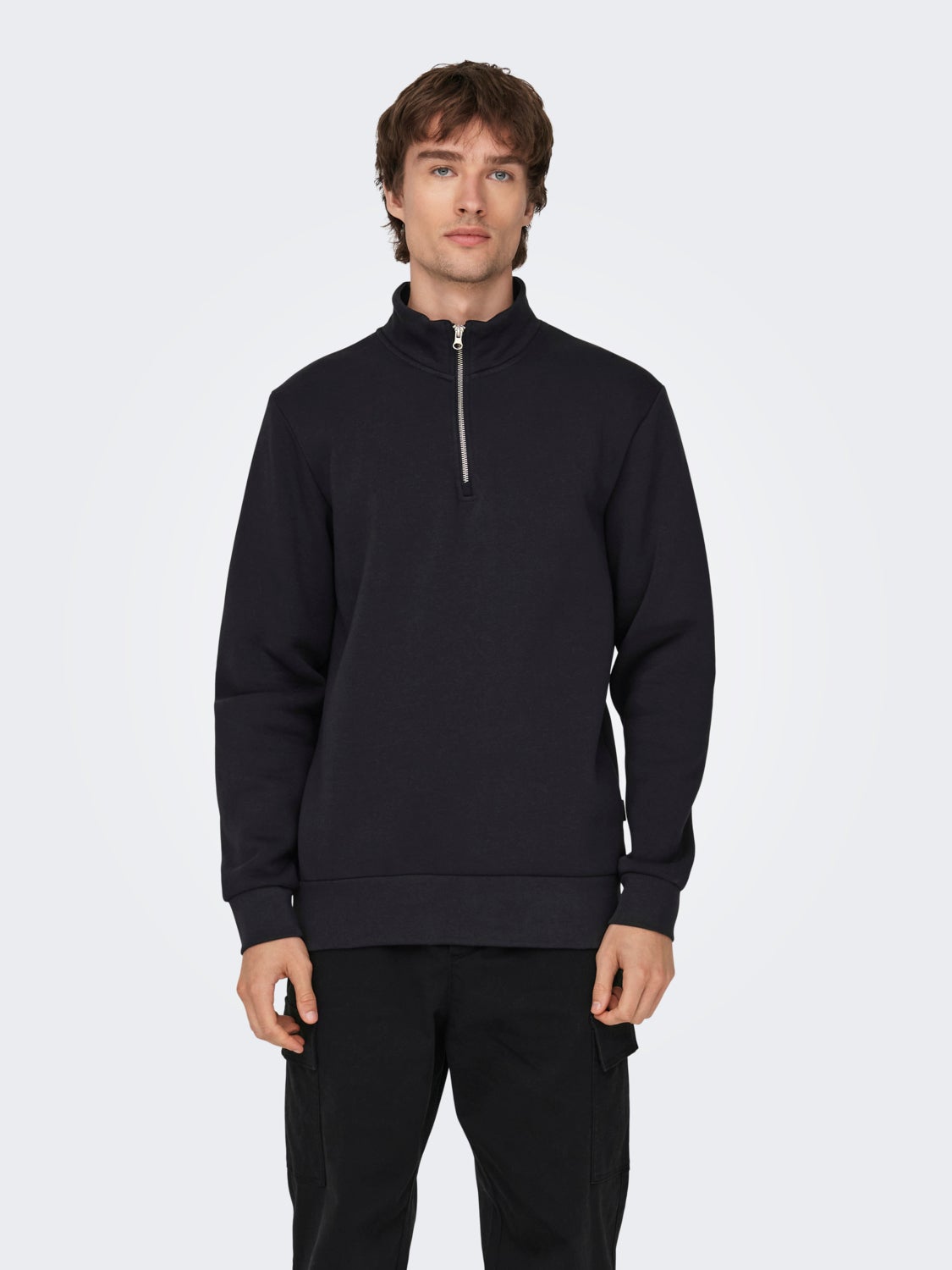 high-neck sweatshirt