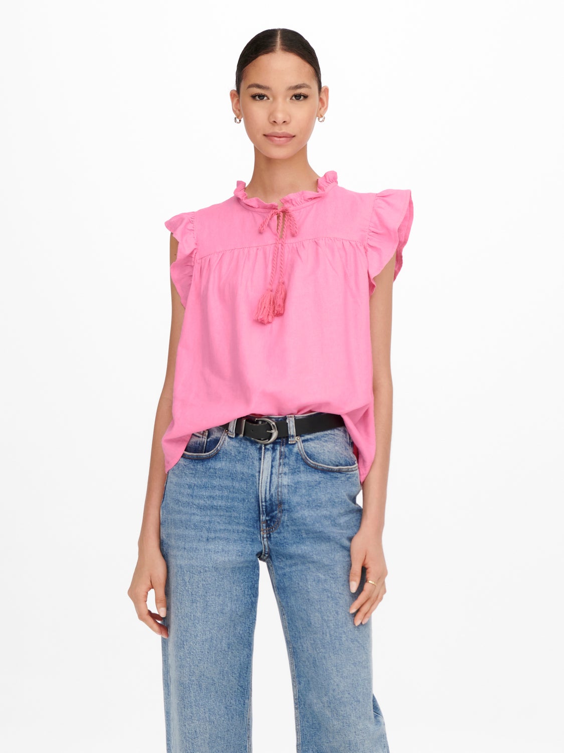 Frill detailed linen blend Top