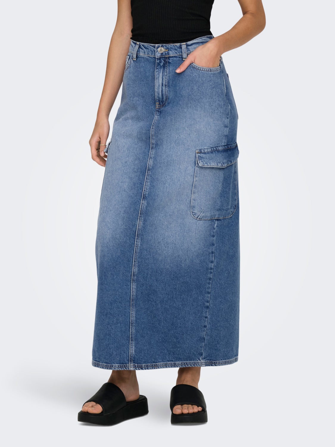 Maxi Cargo Denim Skirt