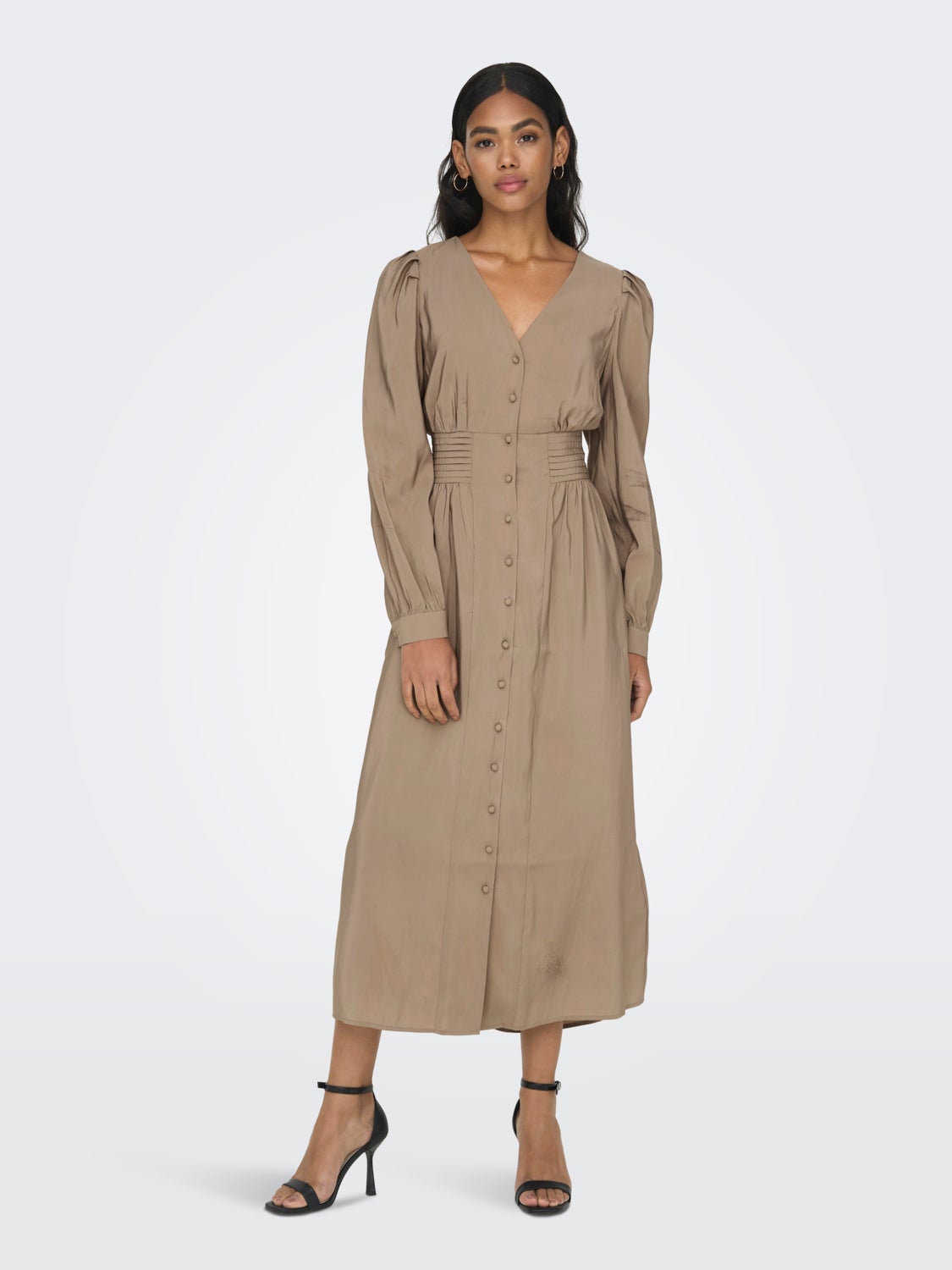 V-Neck Maxi Dress With Puff Sleeves