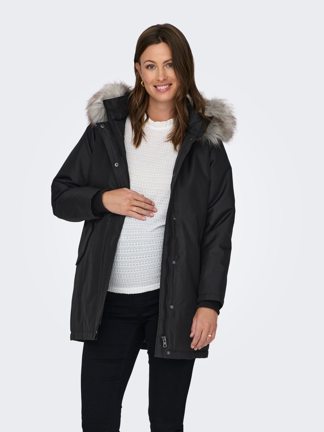 Hood with detachable faux fur edge Maternity Parka