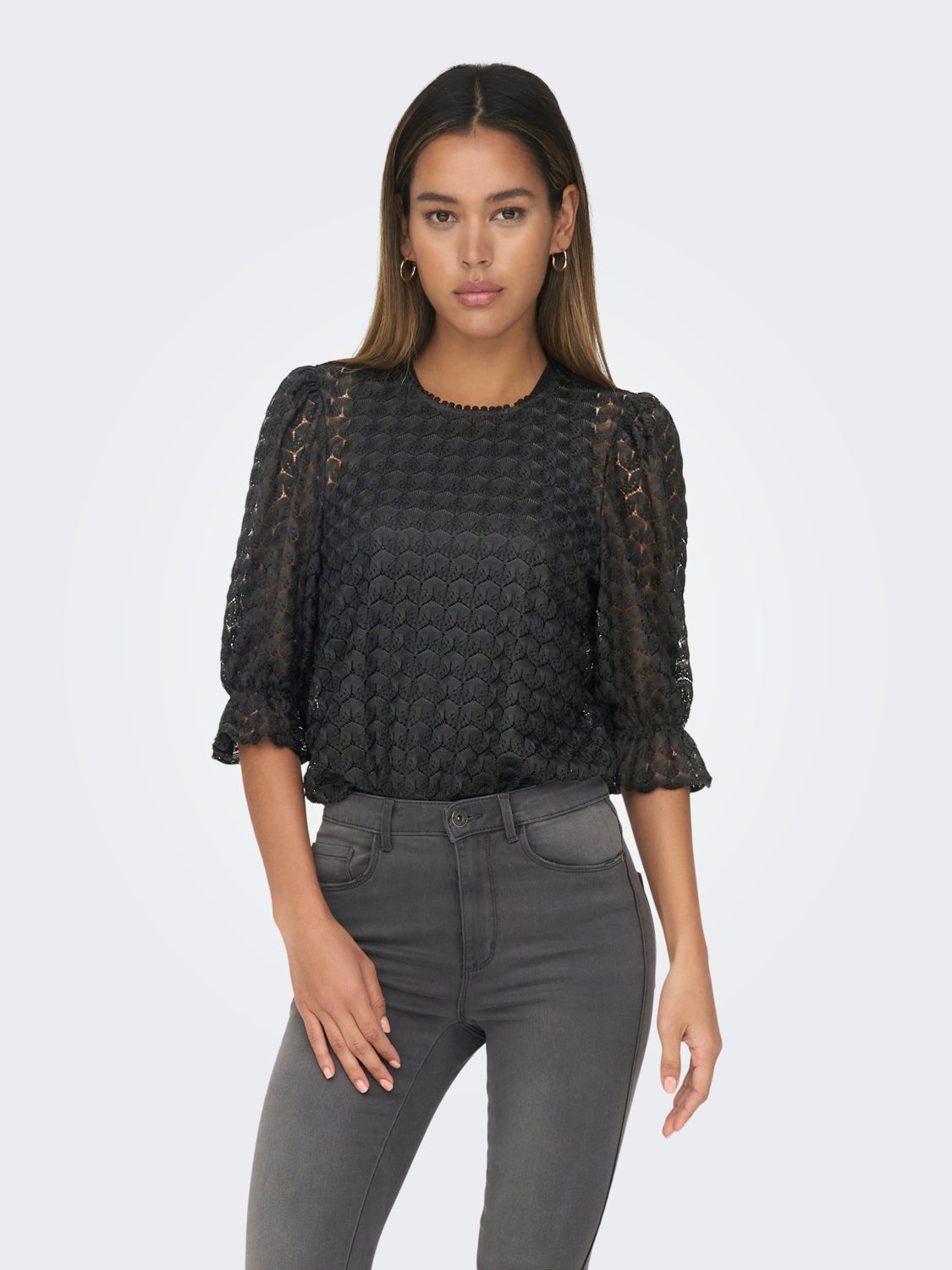Regular Fit O-Neck Puff sleeves Top