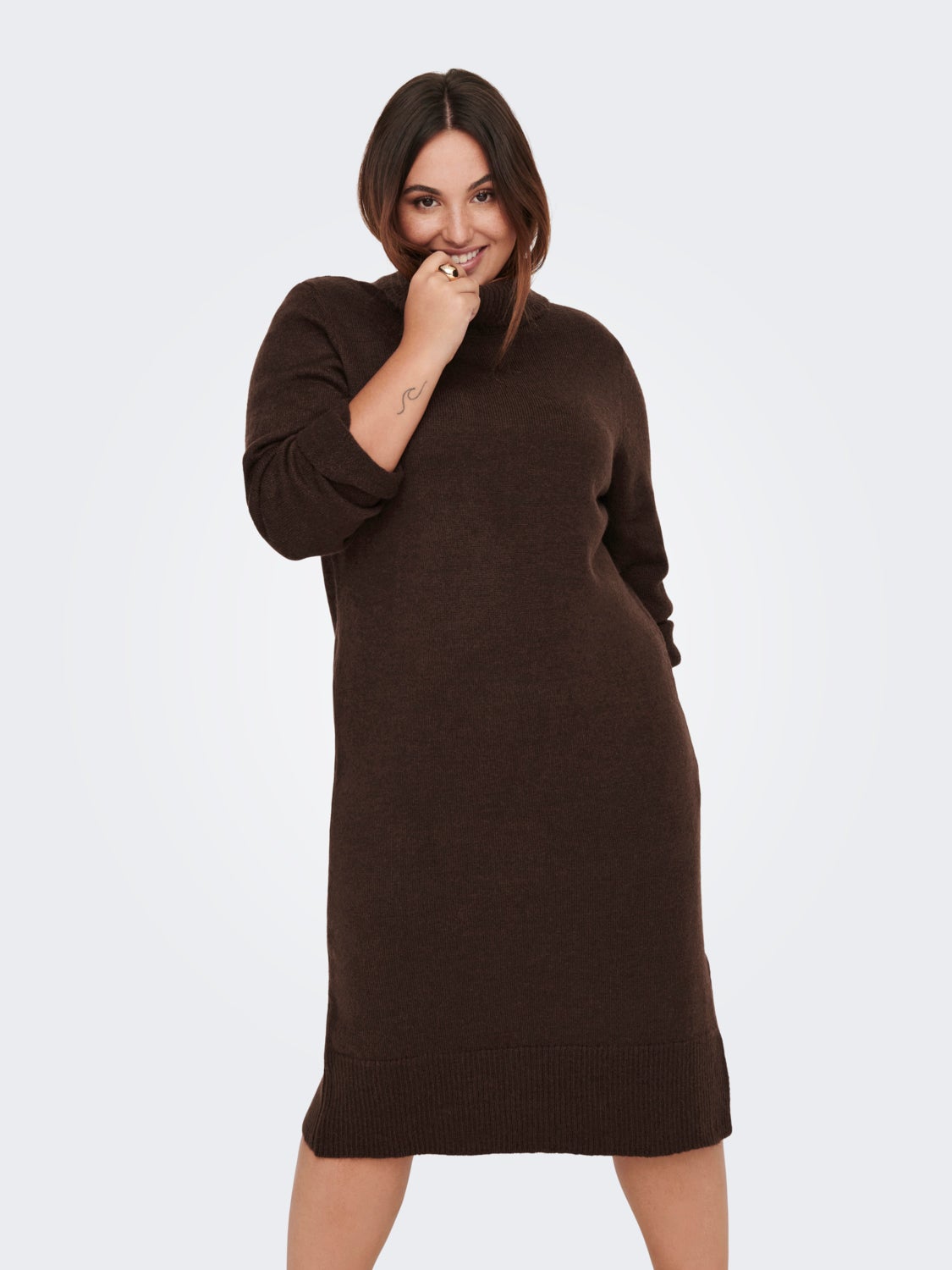 Curvy roll neck knit dress