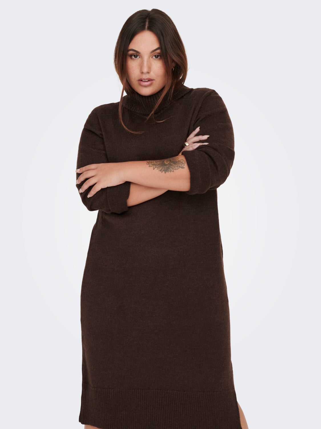 Curvy roll neck knit dress