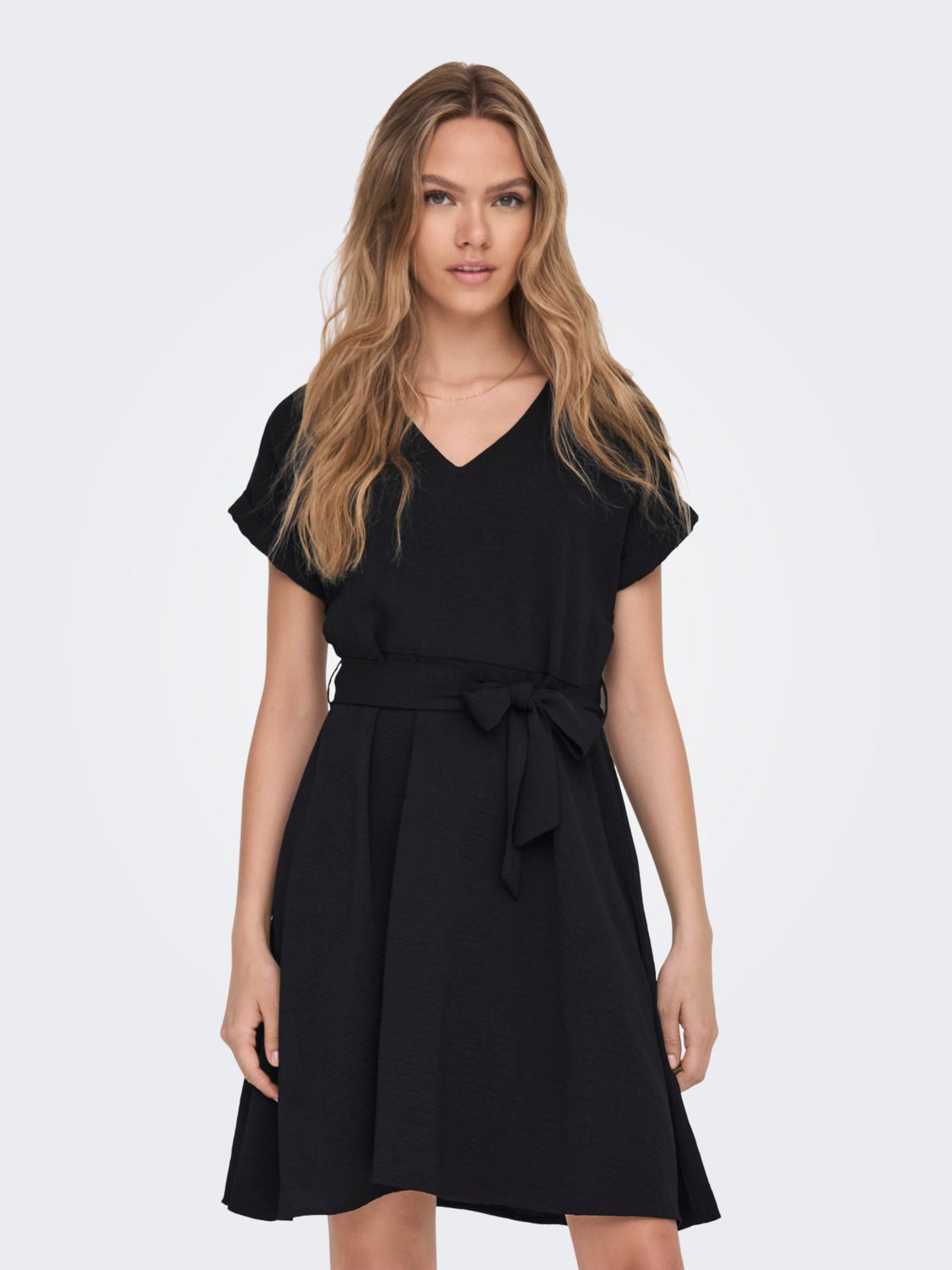 Mini V-Neck Dress With Belt