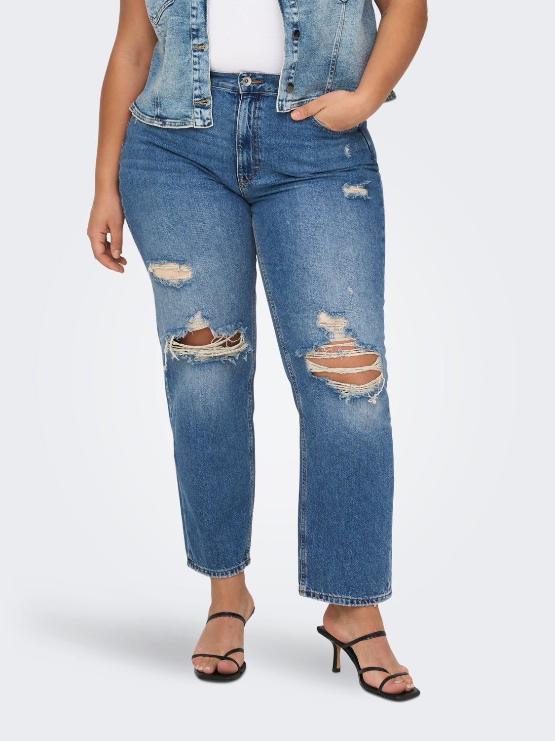 Curvy CARRobyn destroyed high waisted jeans