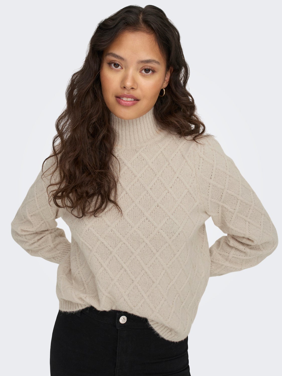 Knit pullover with high neck