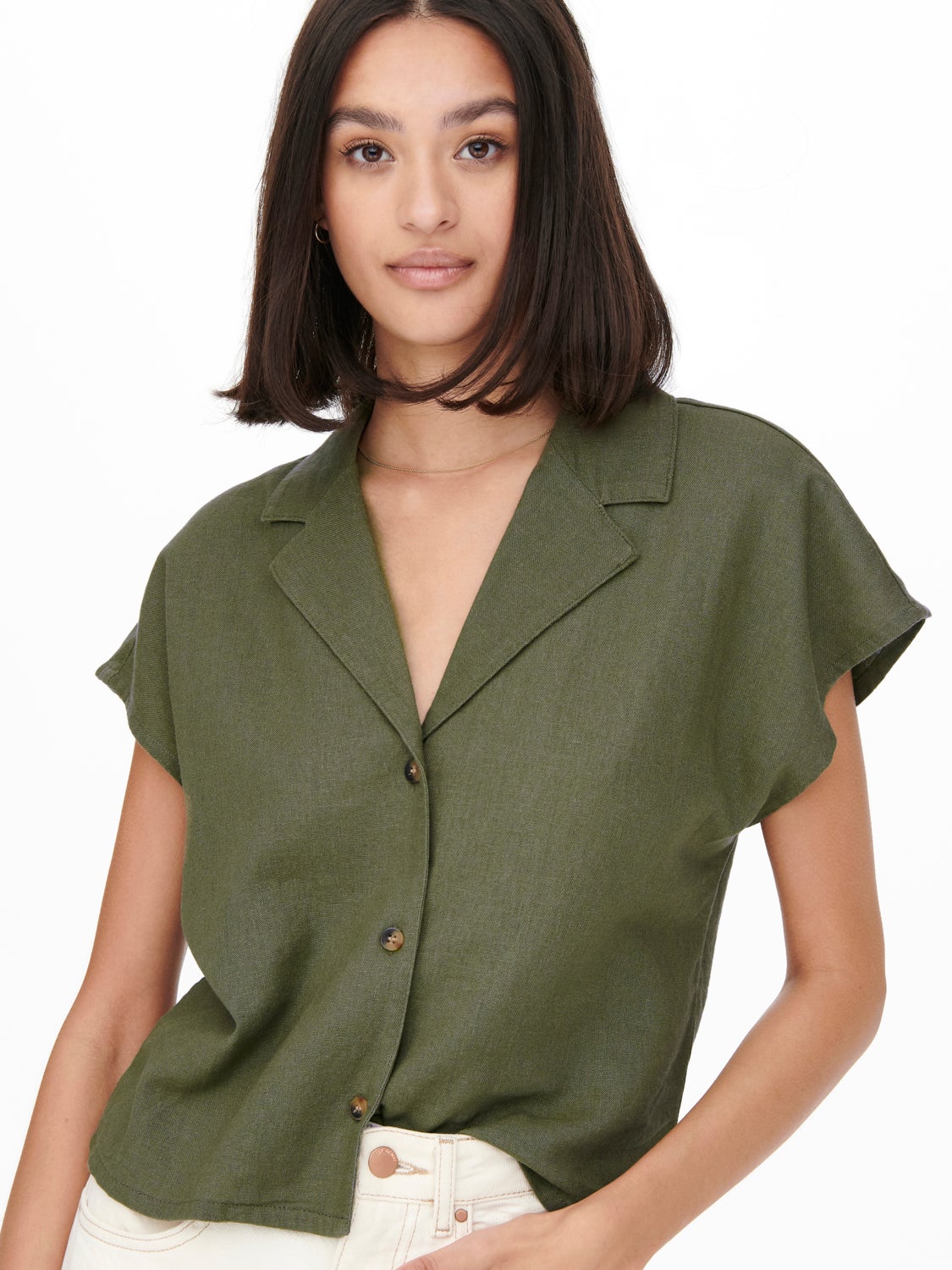 Cropped Short Sleeved linen Shirt