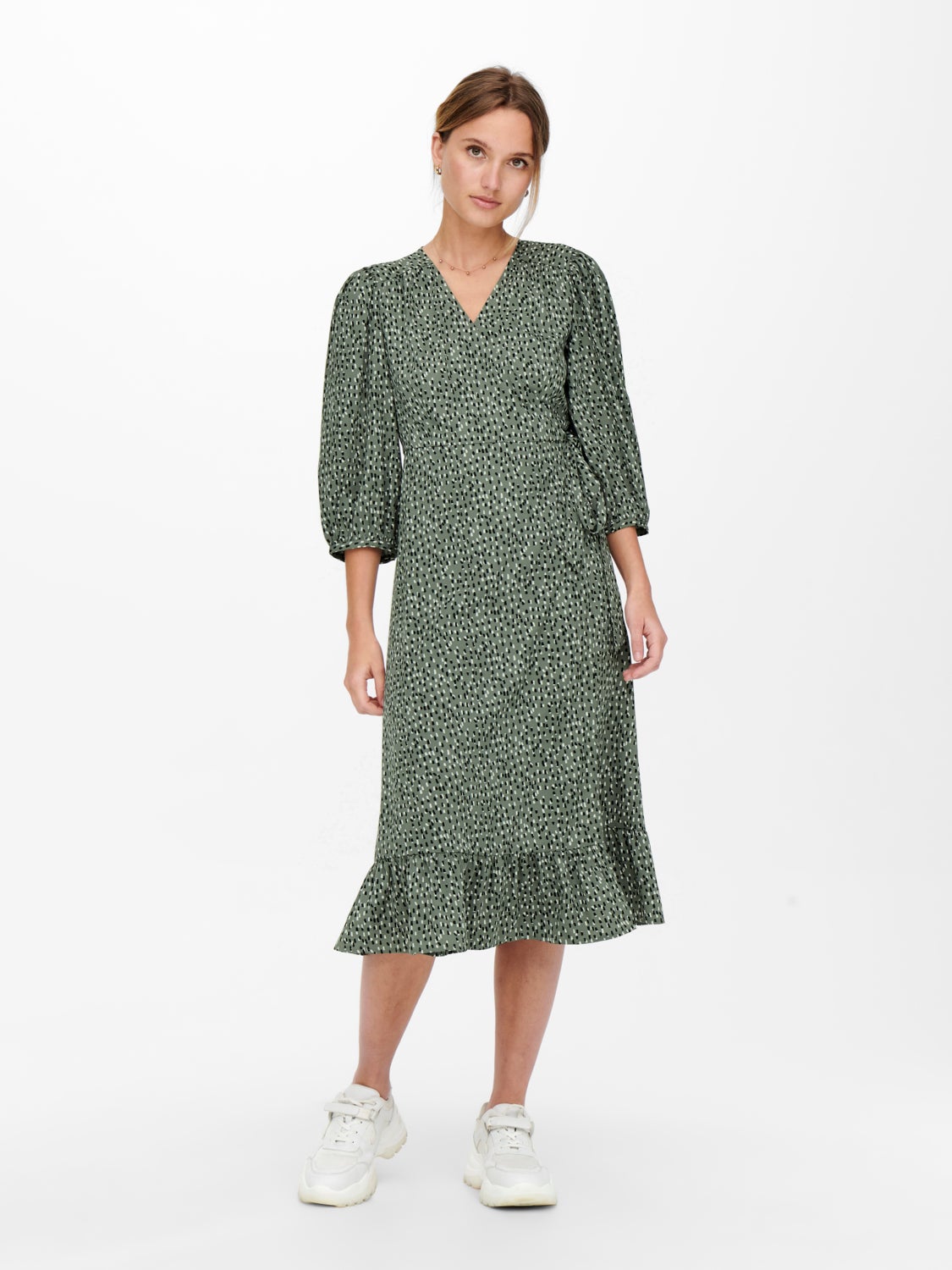 3/4 sleevved wrap Midi dress