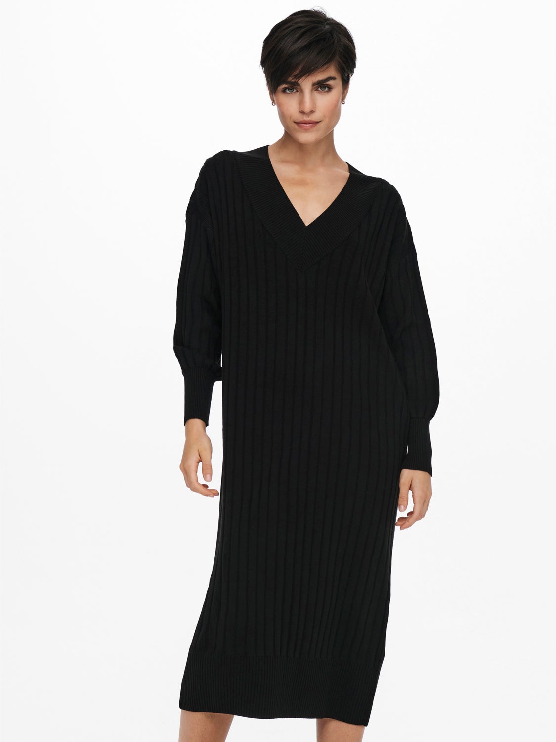 Midi V-Neck Knitted Dress