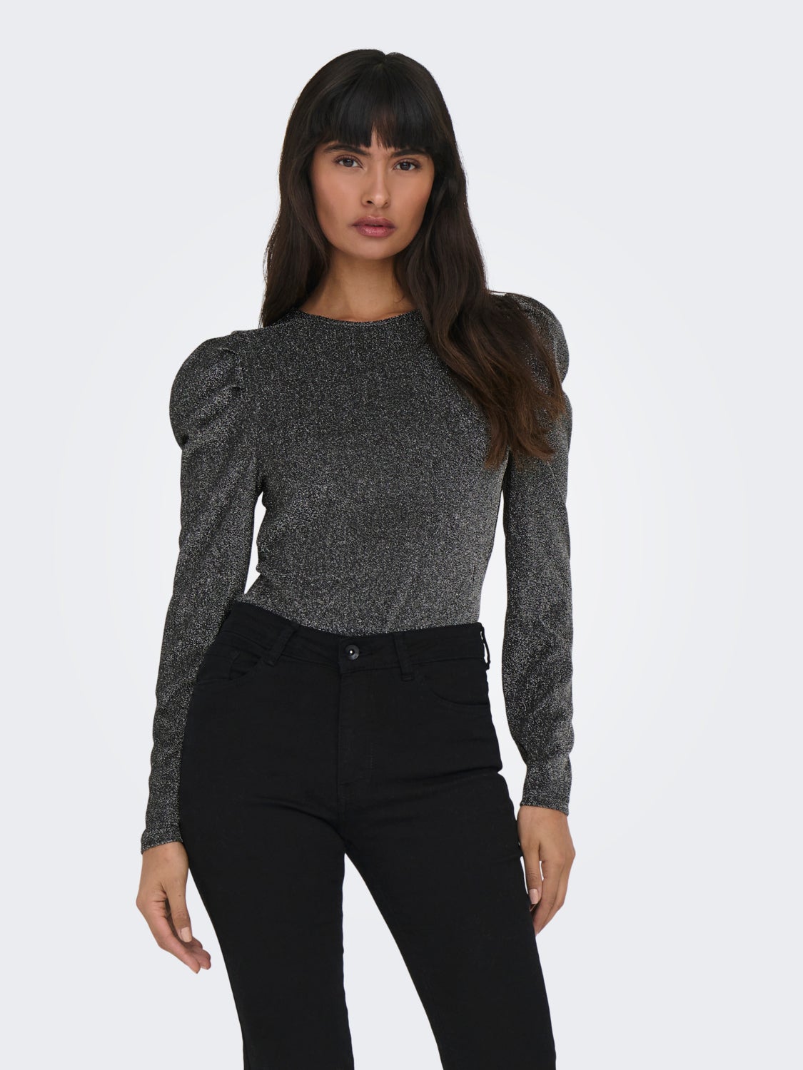 Glitter top with puff sleeves