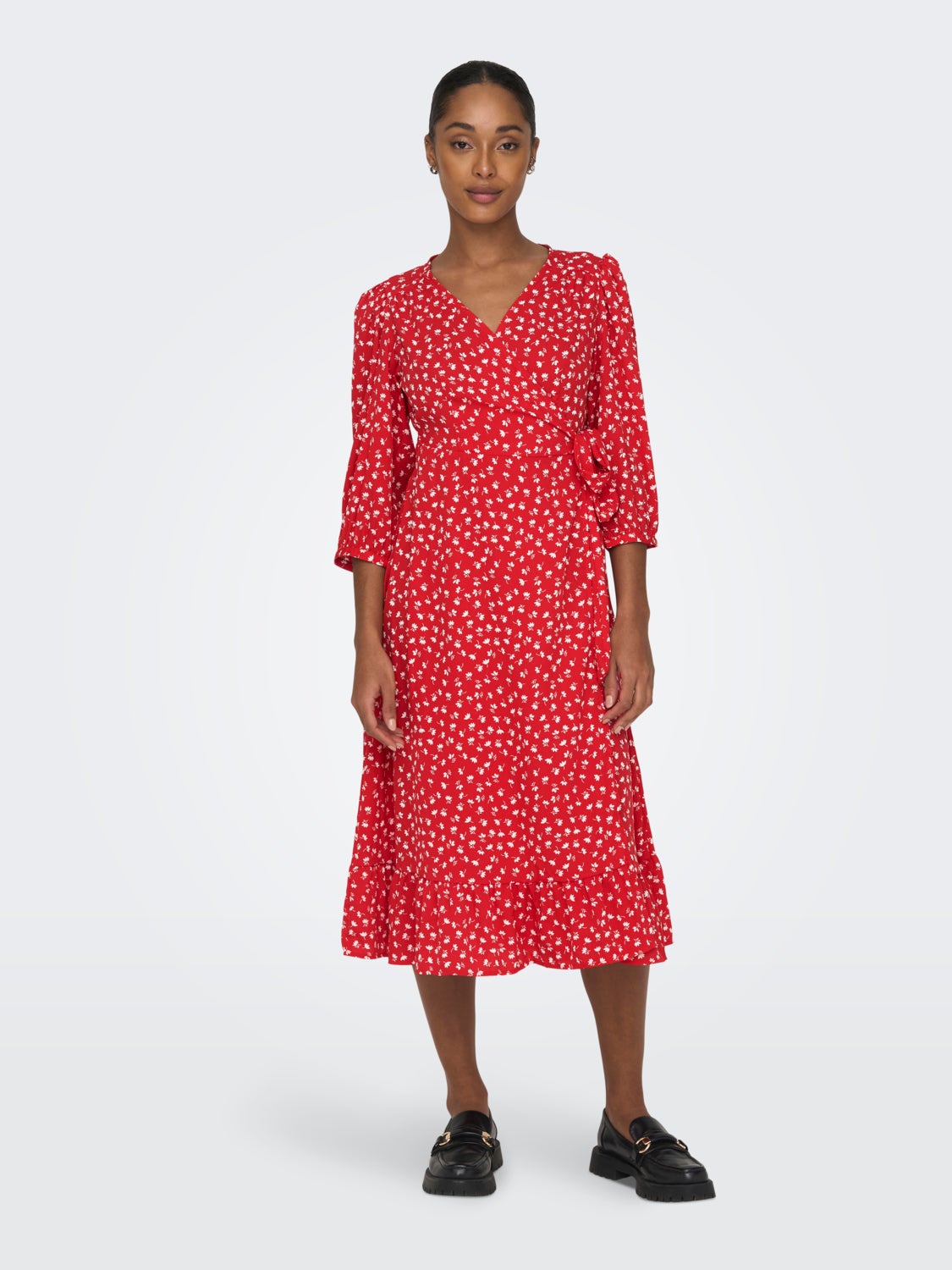 3/4 sleevved wrap Midi dress