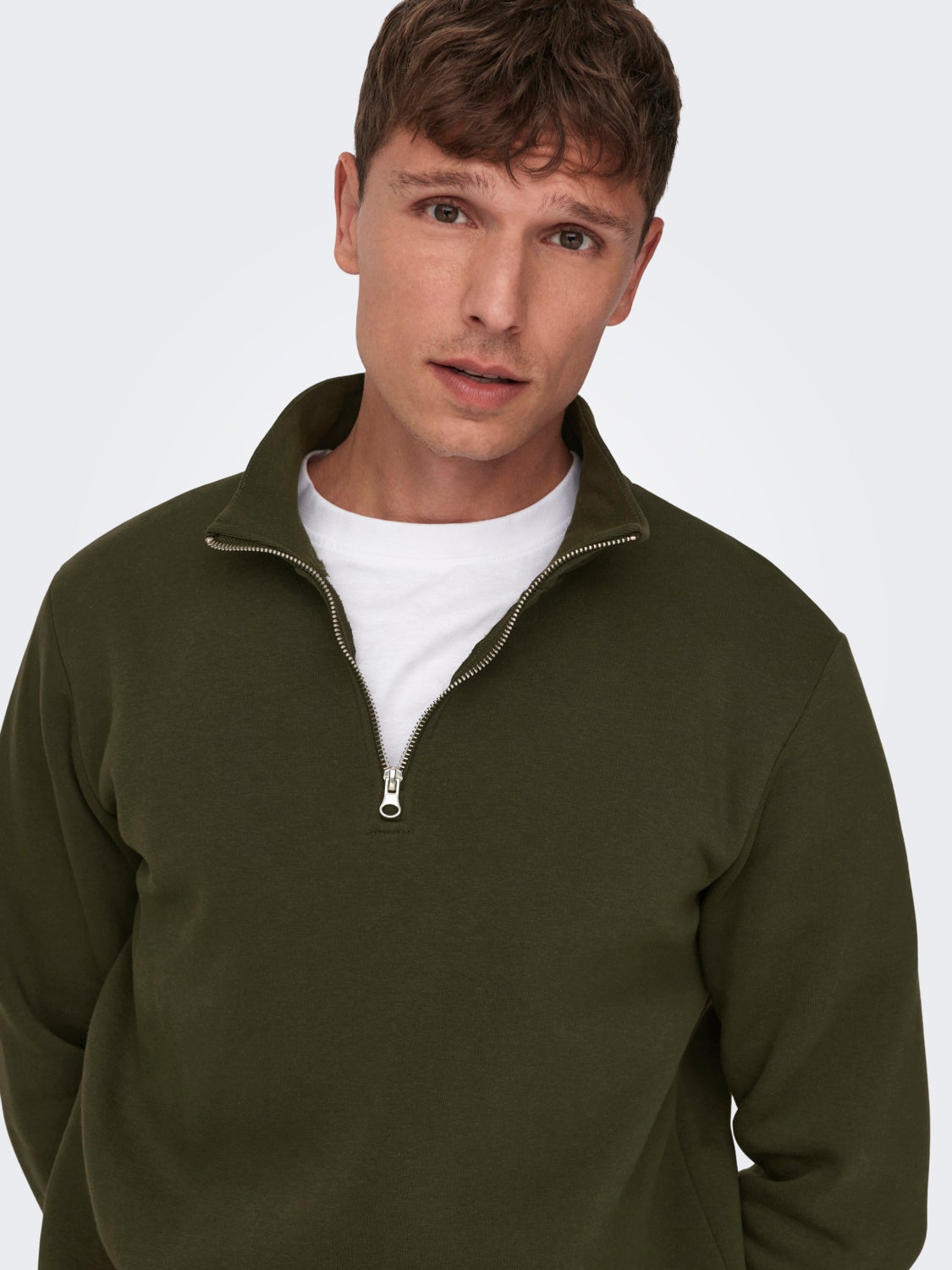 high-neck sweatshirt