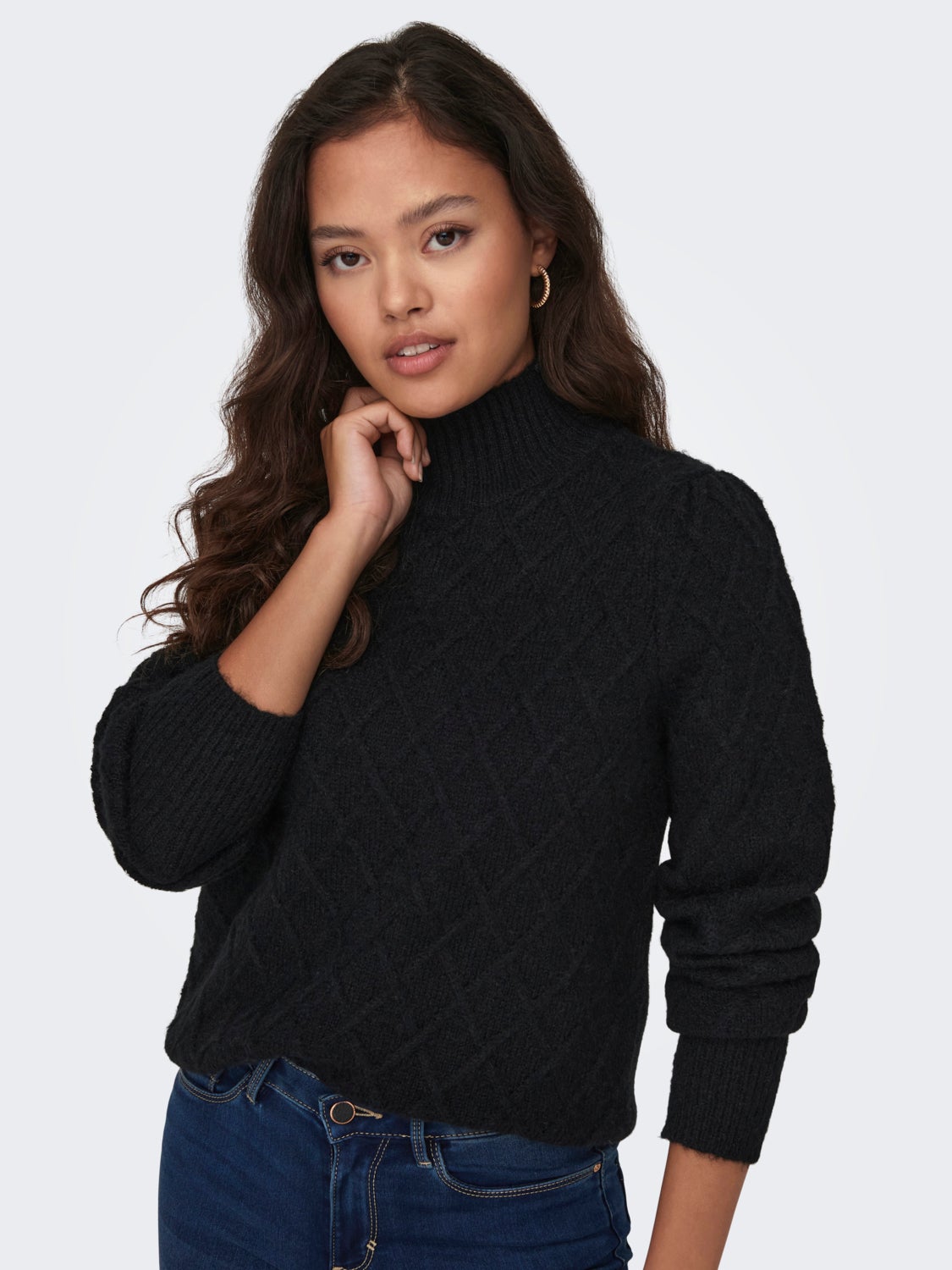 Knit pullover with high neck