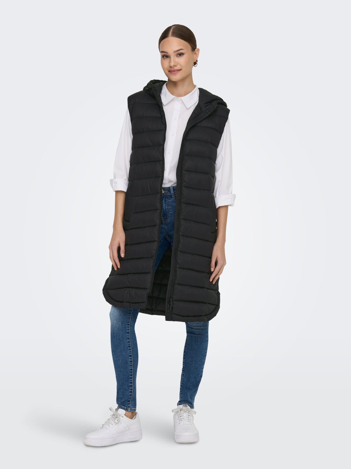 Long gilet with hood