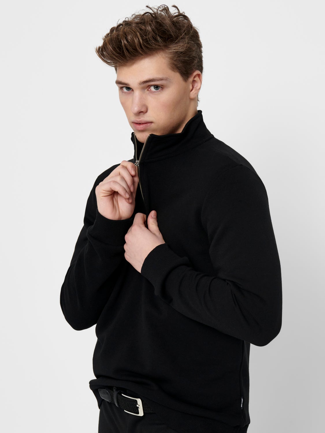 high-neck sweatshirt