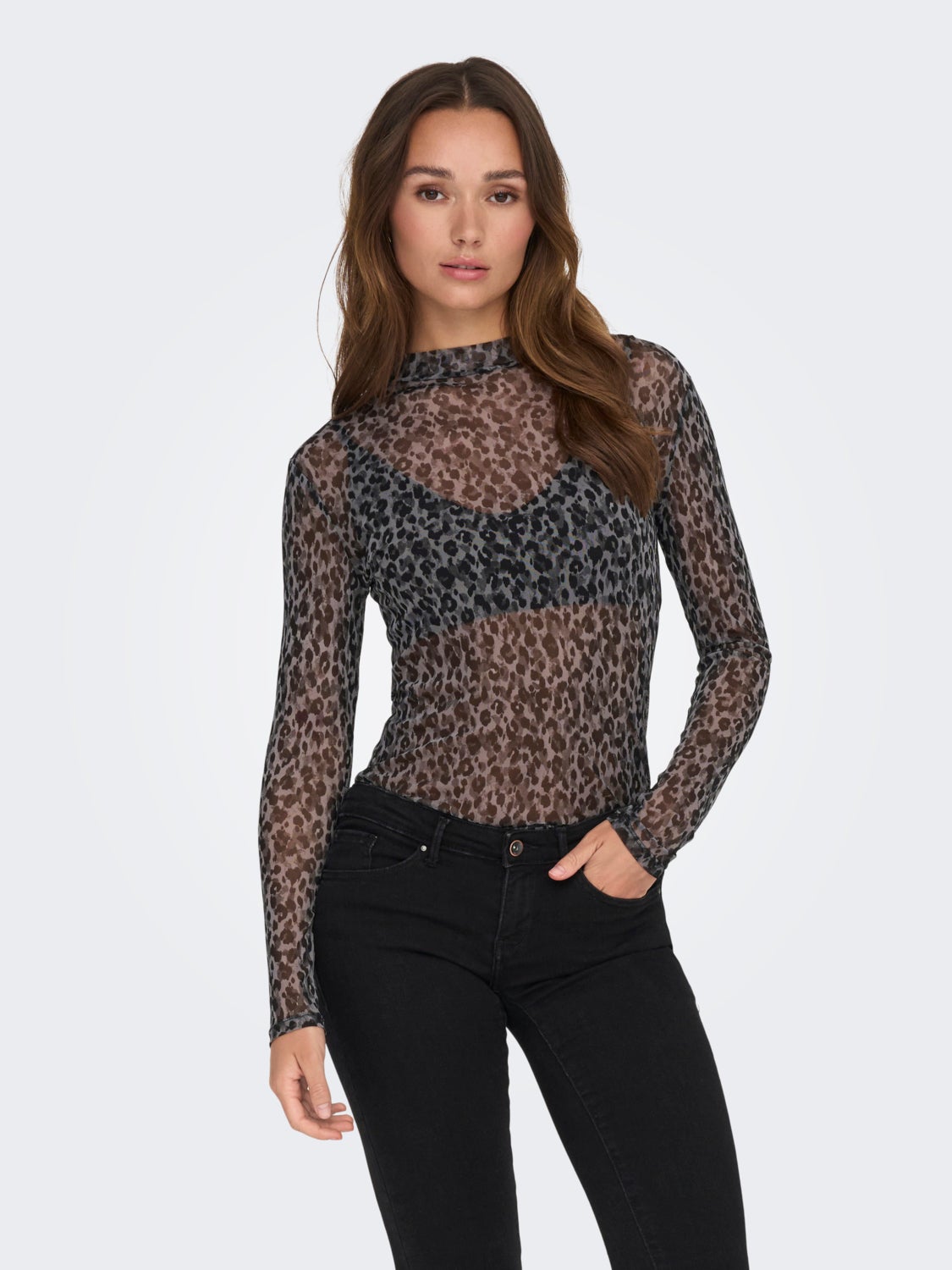 Highneck mesh Long Sleeved Top