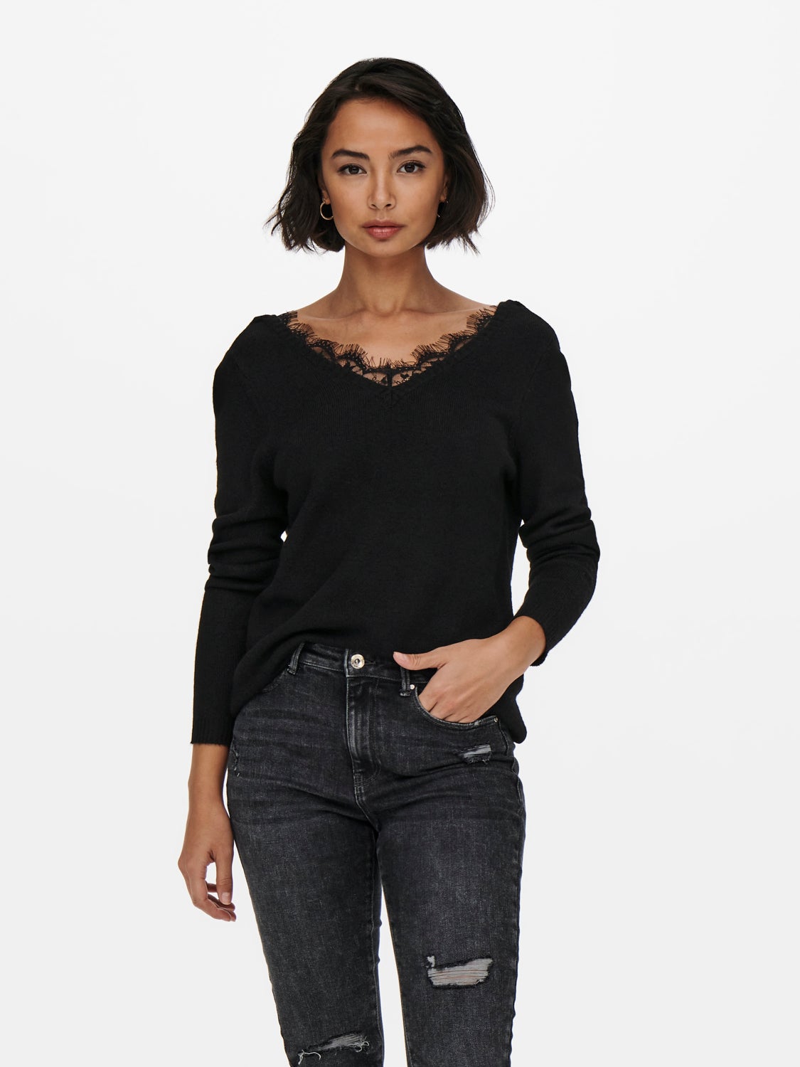 Lace v-neck Knitted Pullover