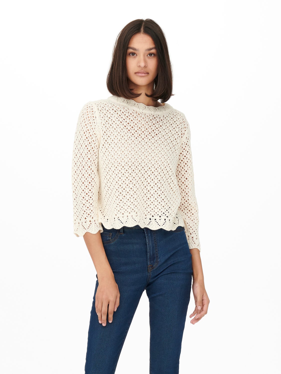 3/4 sleeved cropped Knitted Pullover