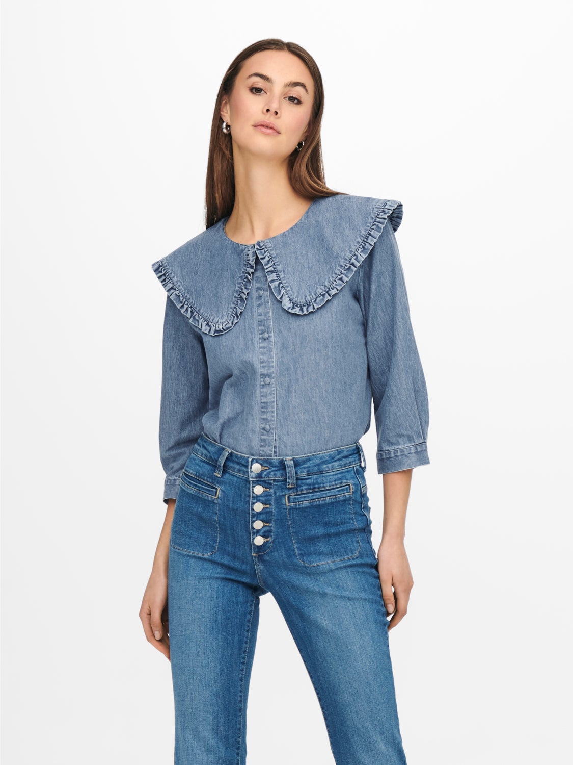 Collar detailed denim shirt