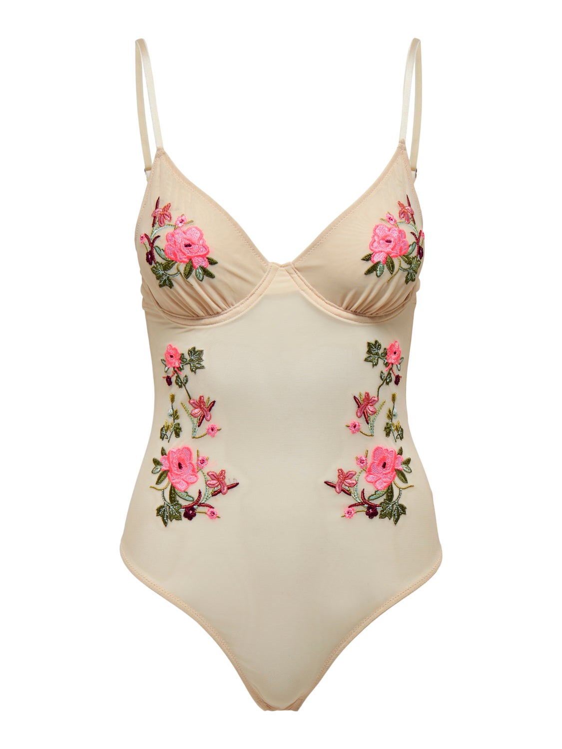 Mesh Bodystocking With Embroidery