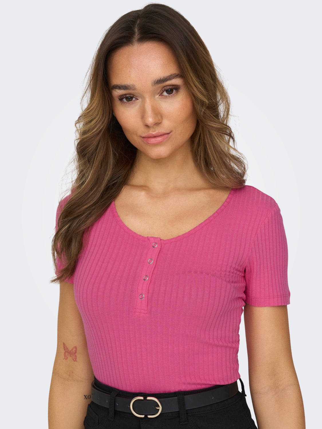 O-Neck T-shirt with Buttons