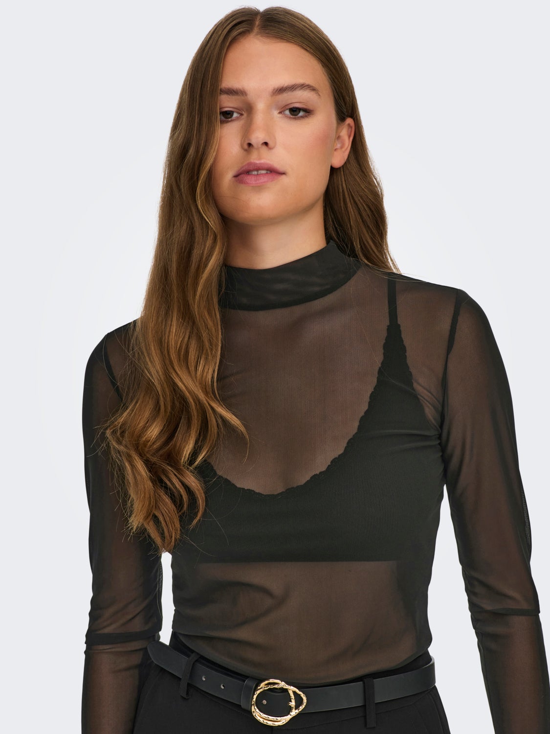 Highneck mesh Long Sleeved Top
