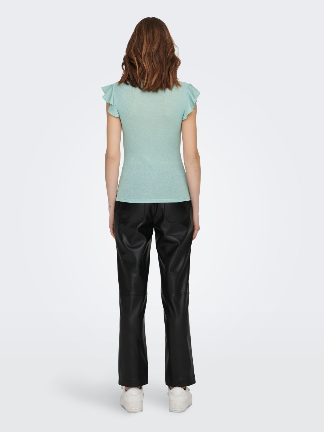 V-neck glitter top with frill sleeves