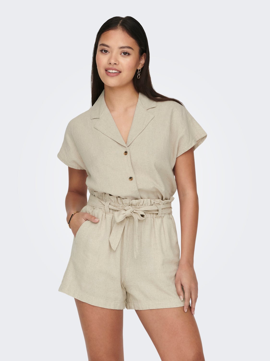 Cropped Short Sleeved linen Shirt