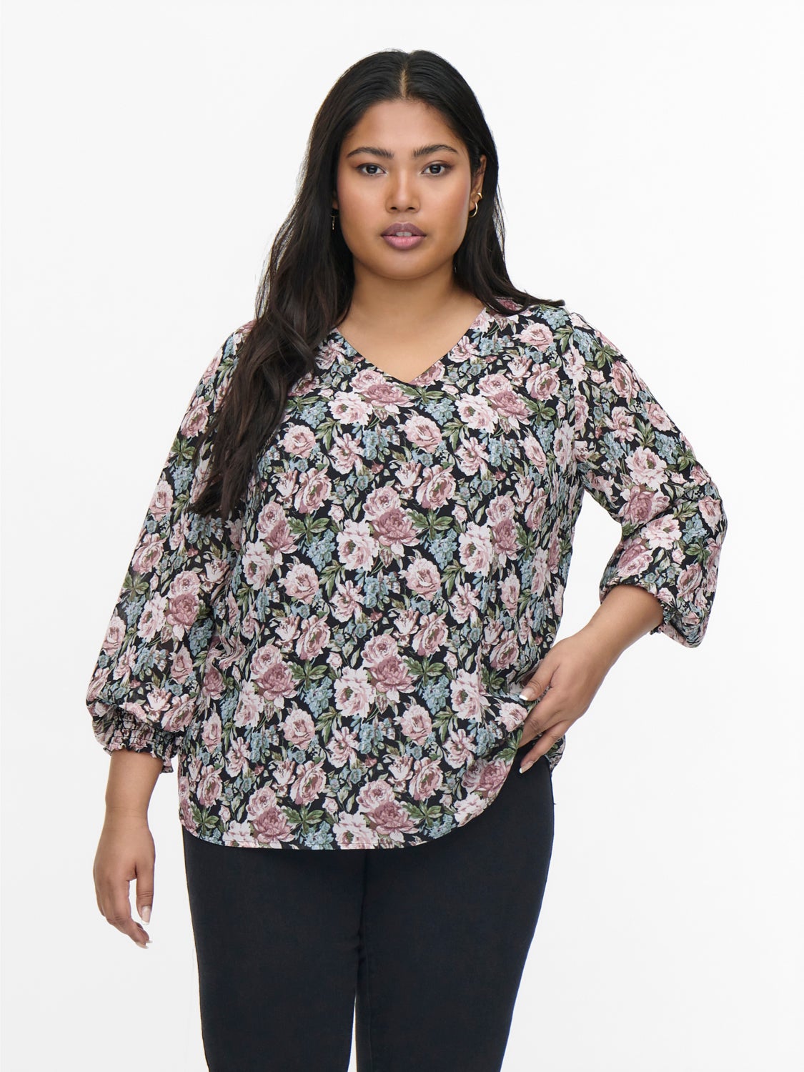 Curvy V-neck Long Sleeved Top