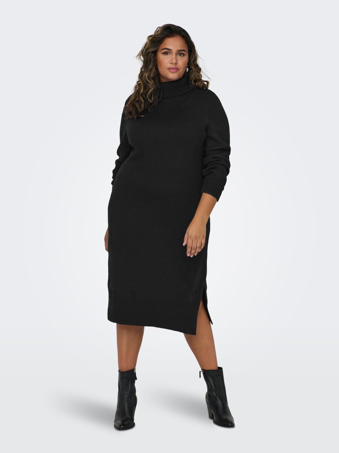 Curvy roll neck knit dress