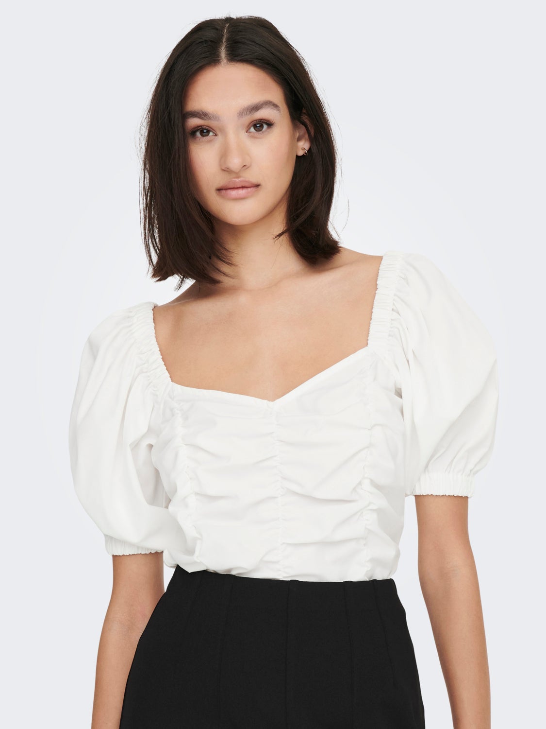 Ruching Top with Puff Sleeves