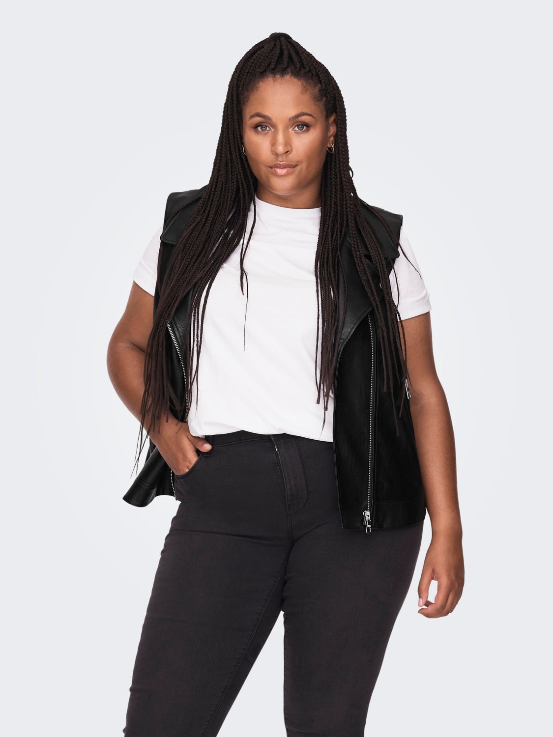 Curvy Faux leather Biker Waistcoat
