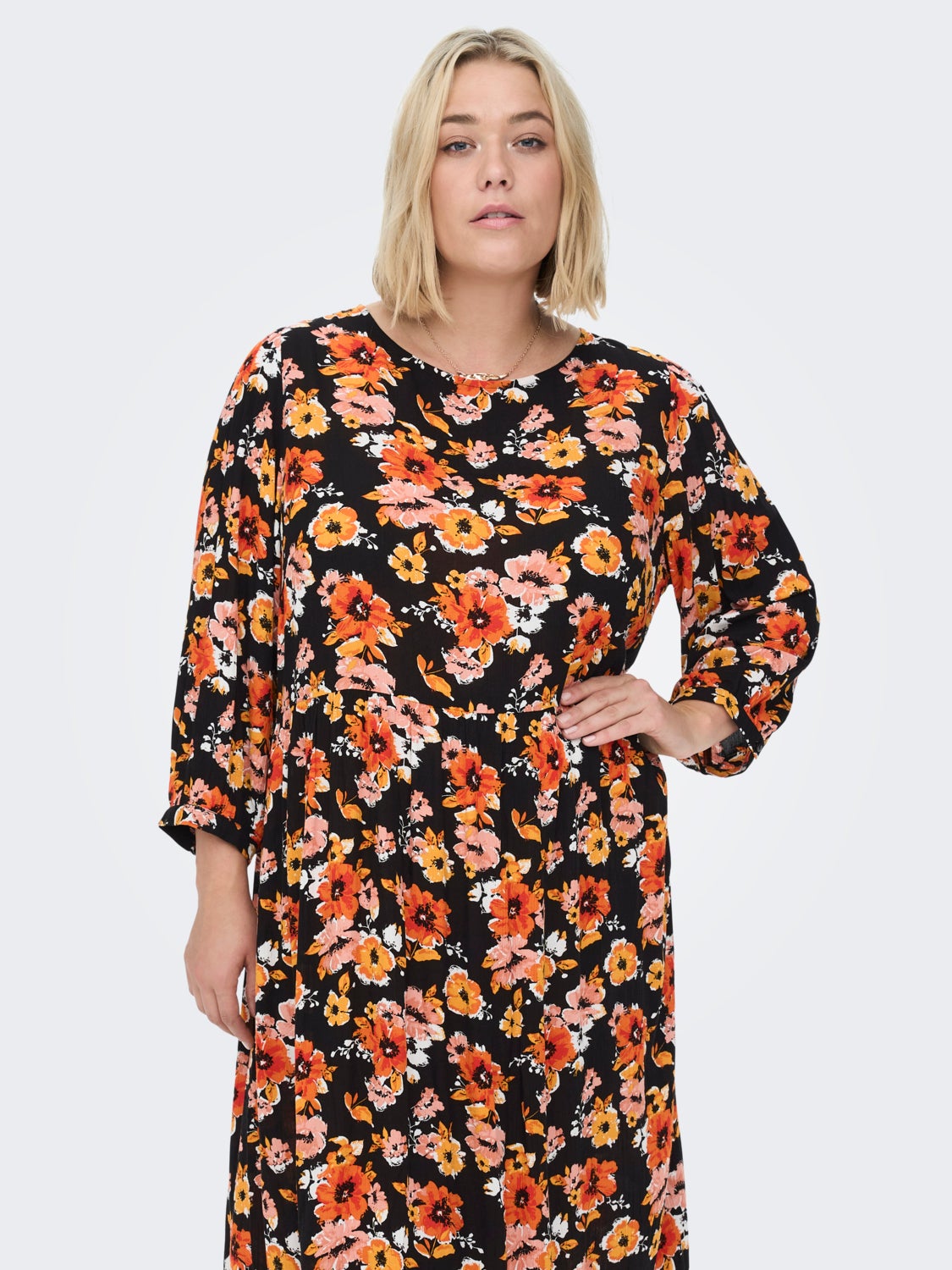 Curvy 3/4 Sleeve Flower Dress