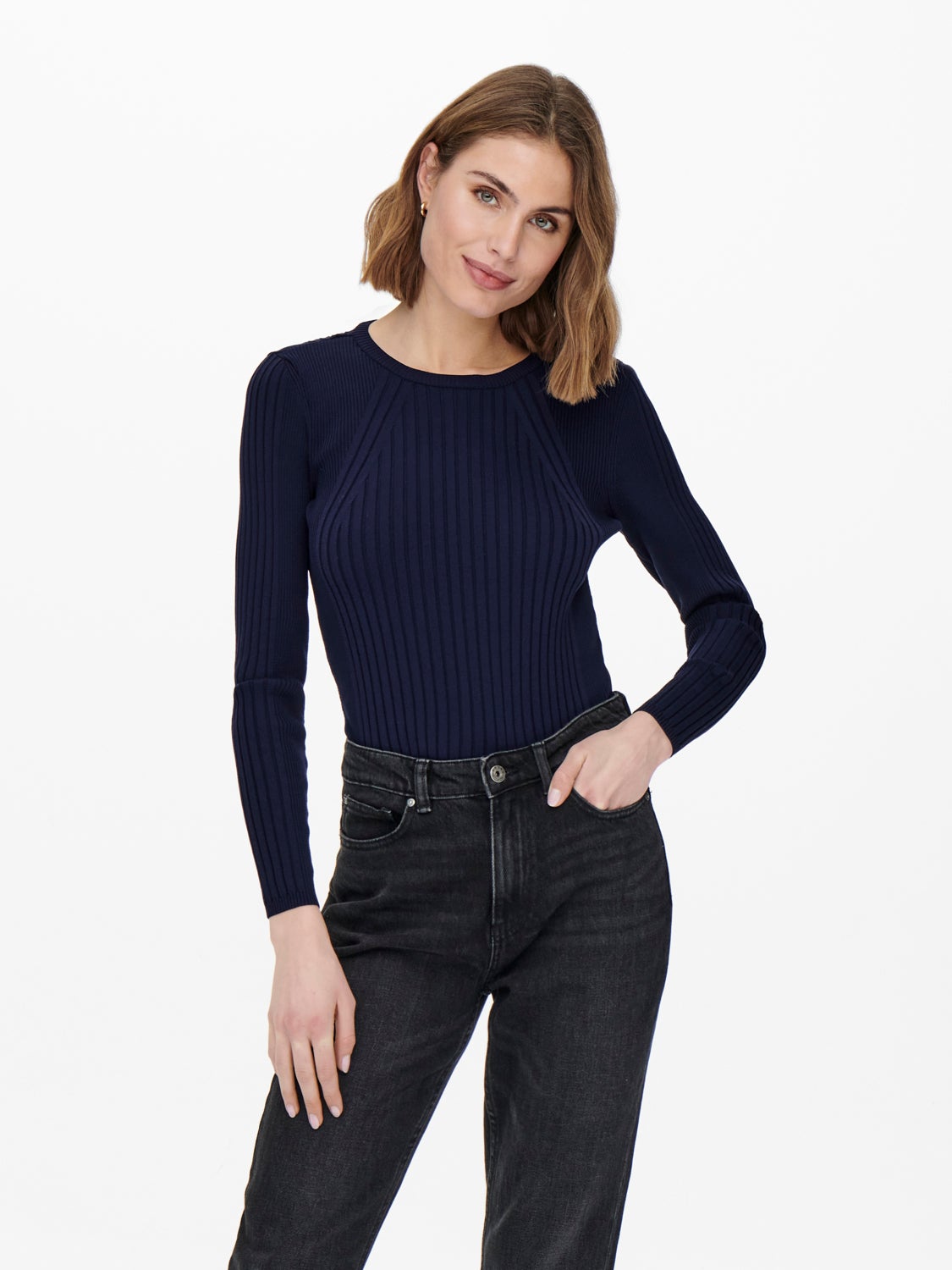 Solid colored rib Knitted Pullover