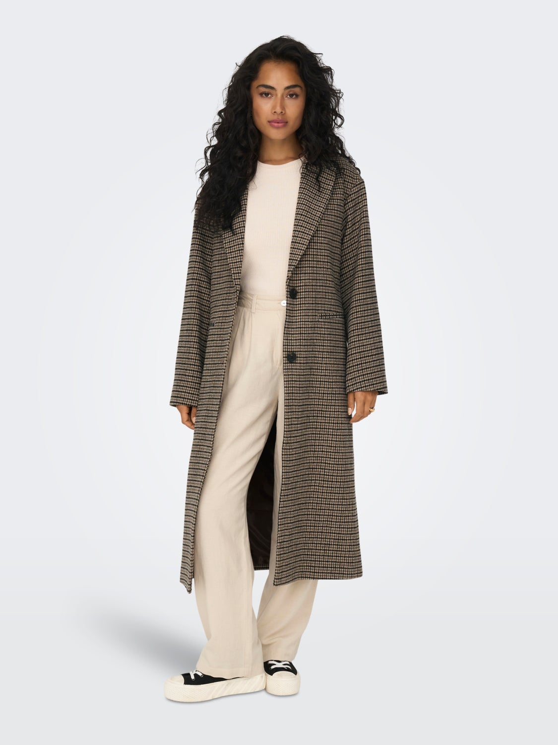 Checked long coat