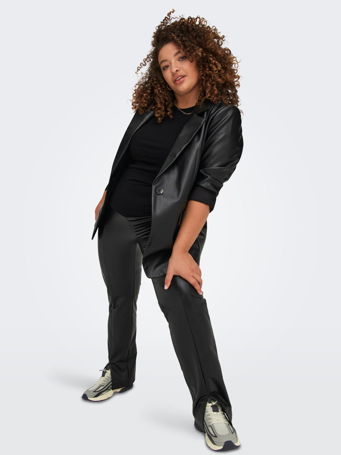 Curvy faux leather blazer