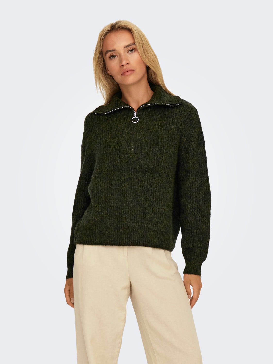 high neck Knitted pullover with zip