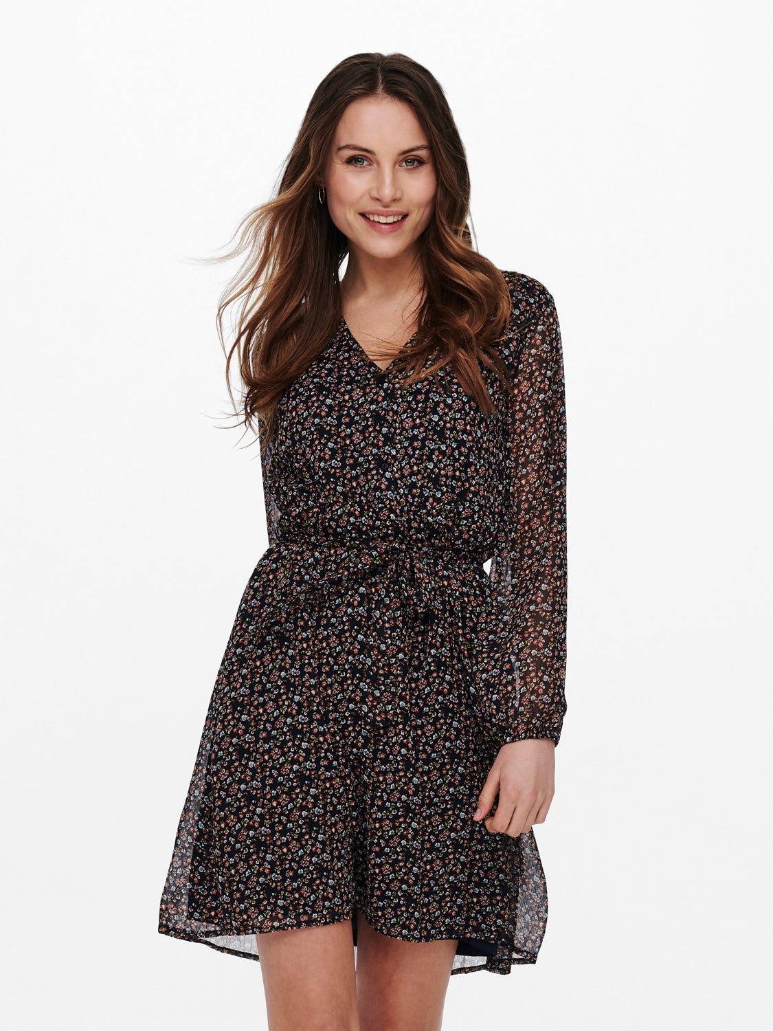 Mini v-neck dress with tie waist