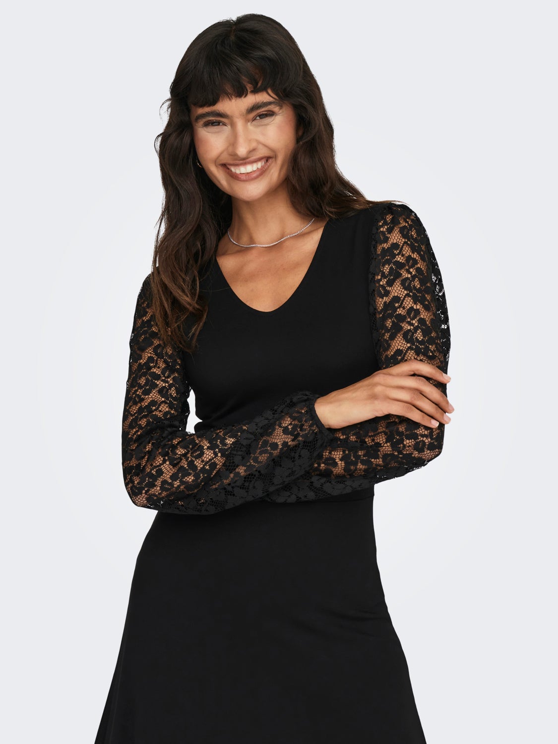Mini v-neck dress with lace detail