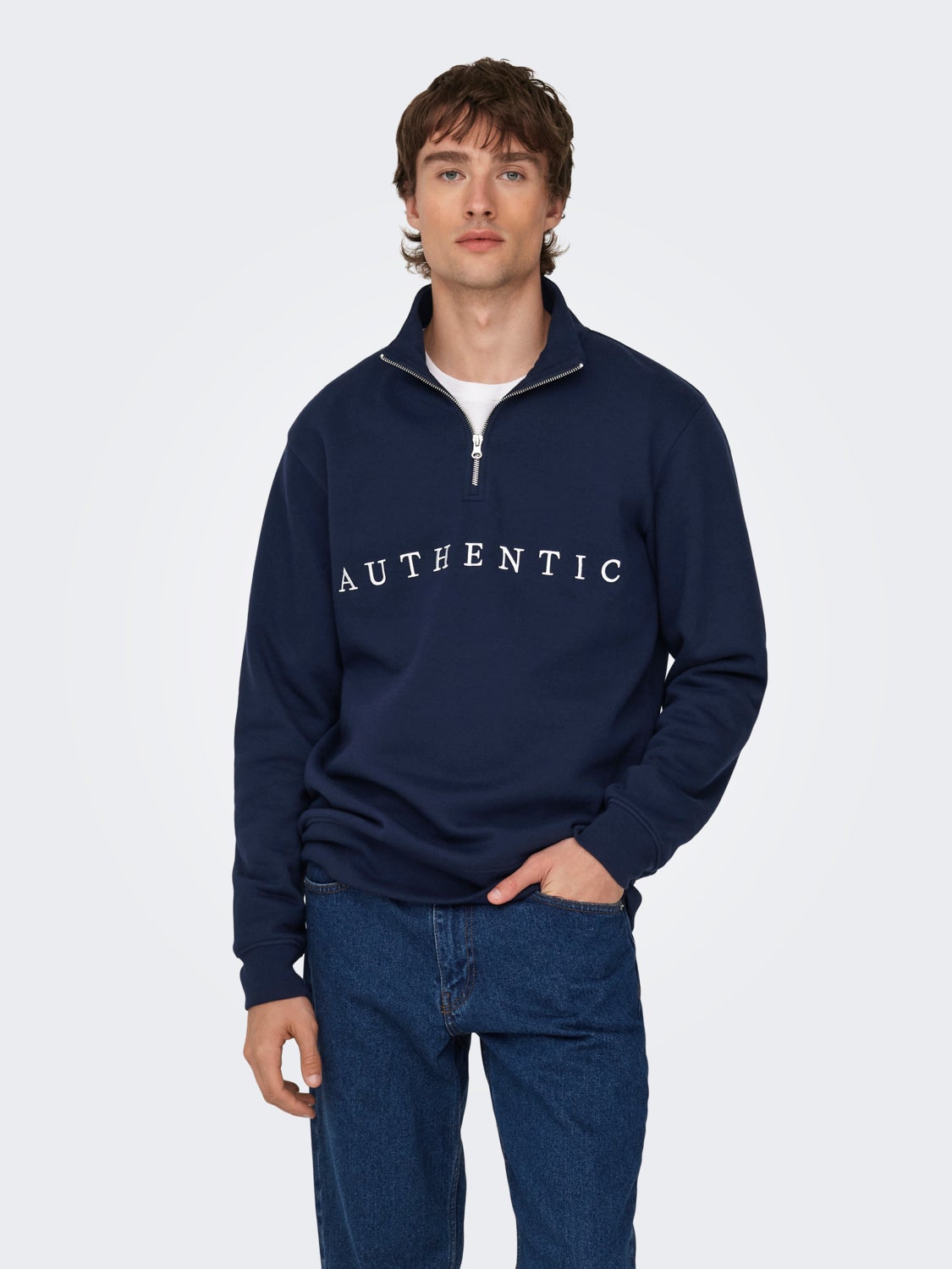 Half-zip sweatshirt with high neck