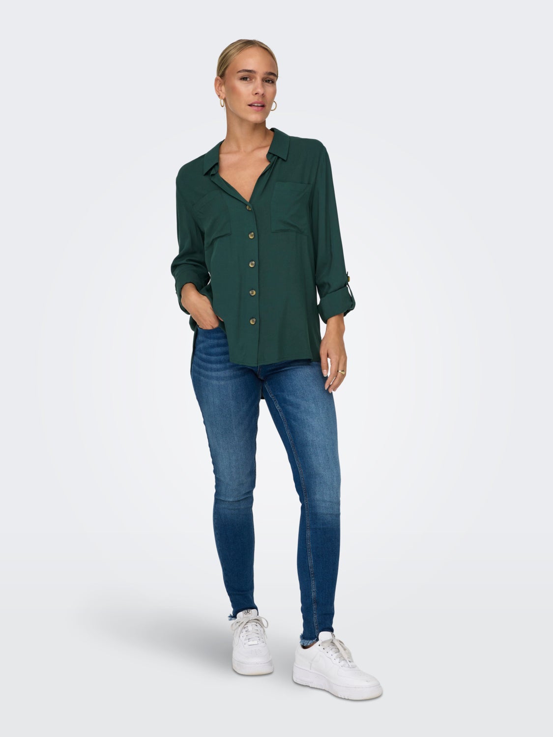 Shirt with rolled rolled up sleeves