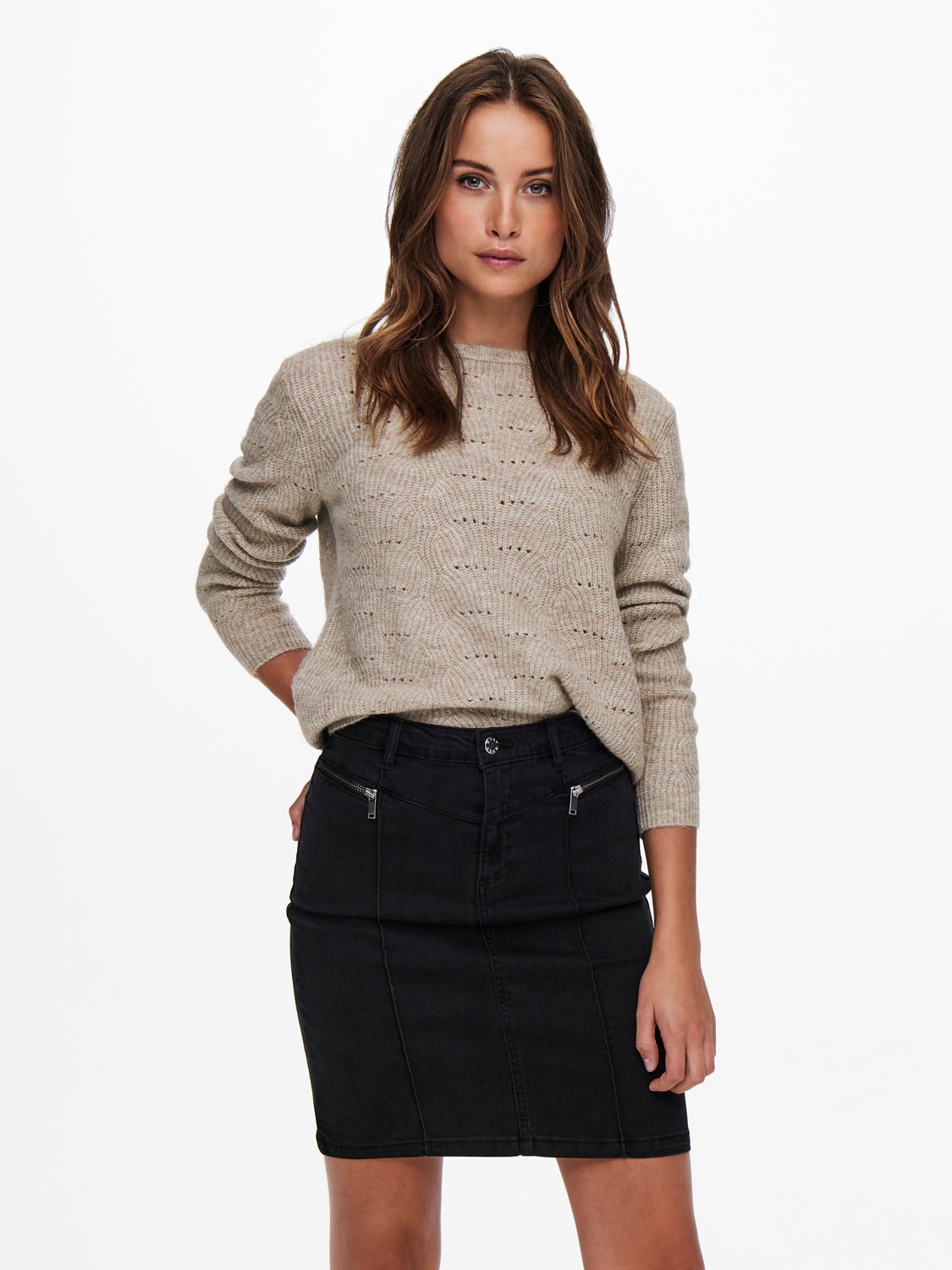 o-hals Solid colored Knitted Pullover