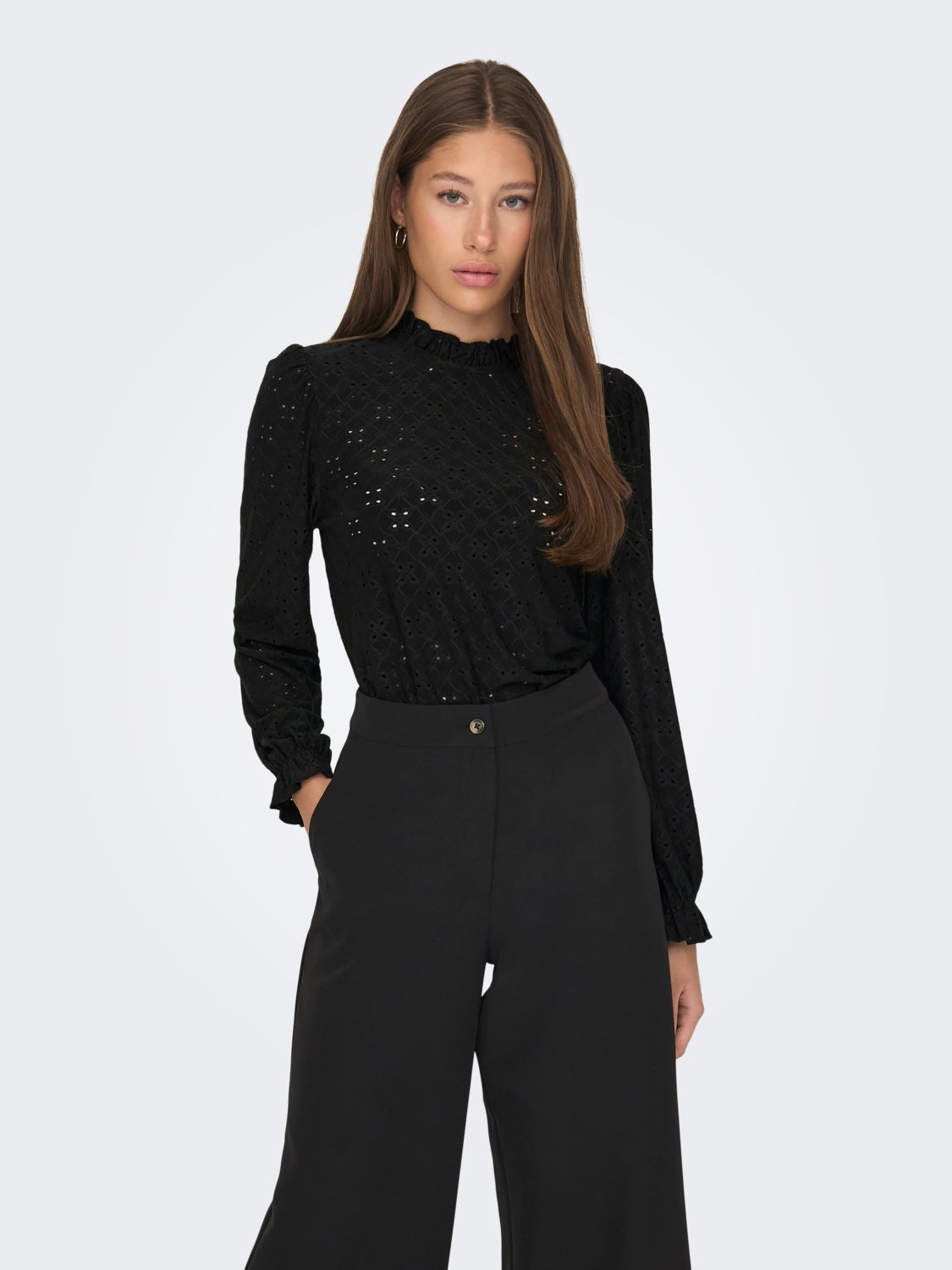 high neck top with long sleeves