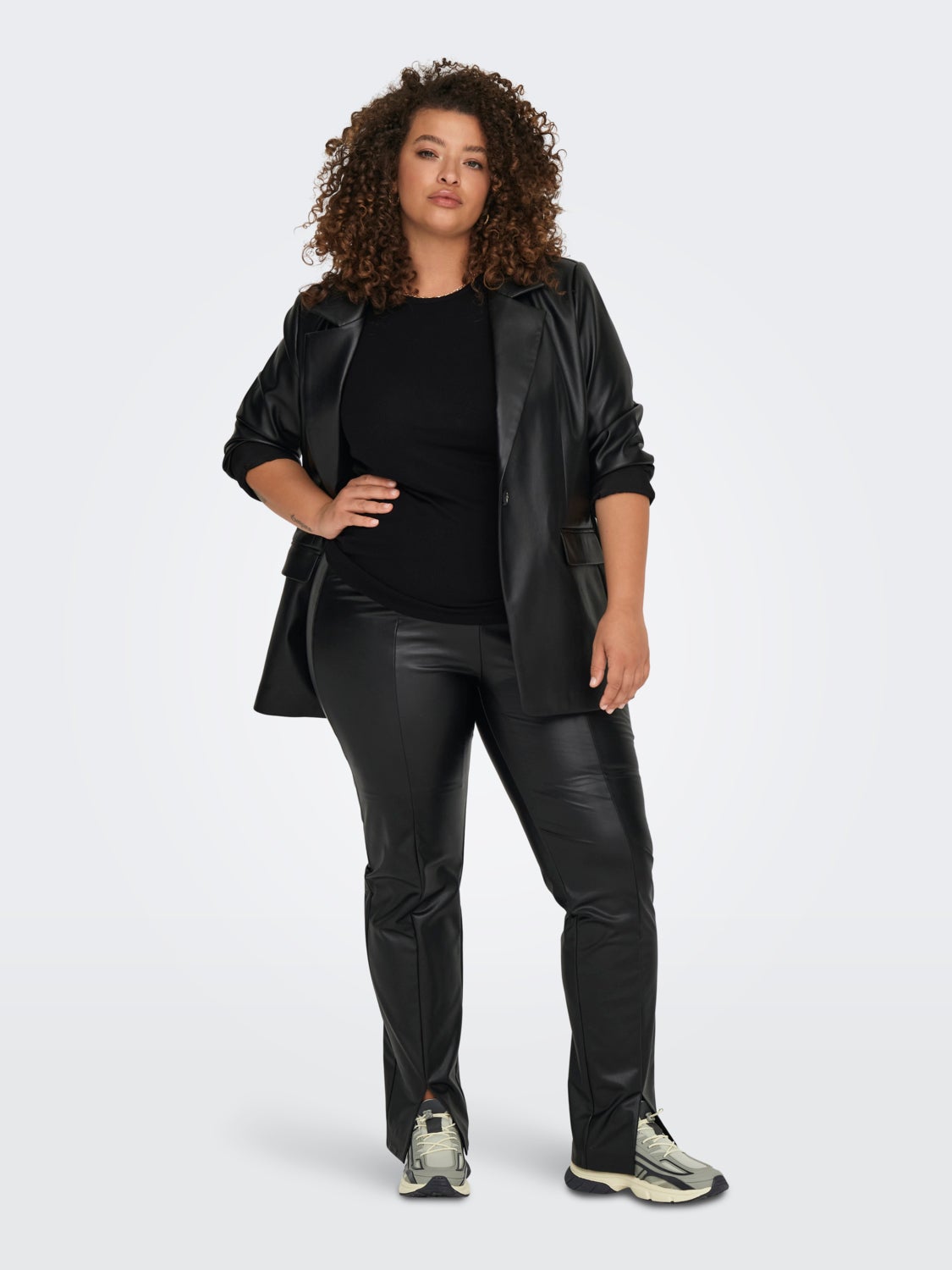 Curvy faux leather blazer