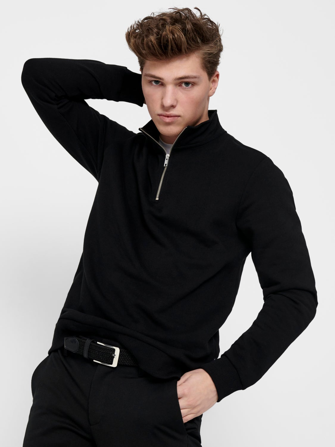 high-neck sweatshirt