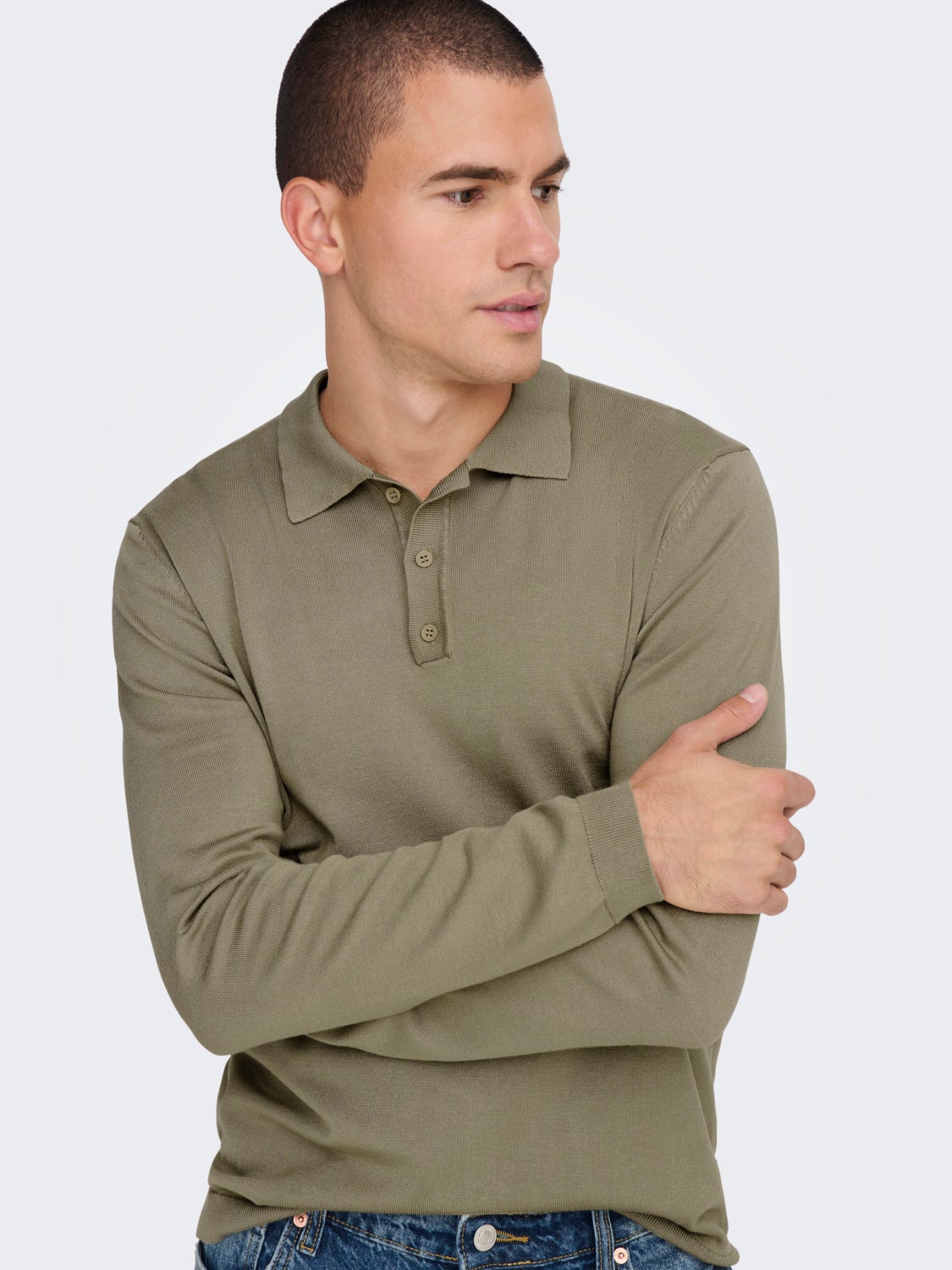 Knit polo with long sleeves